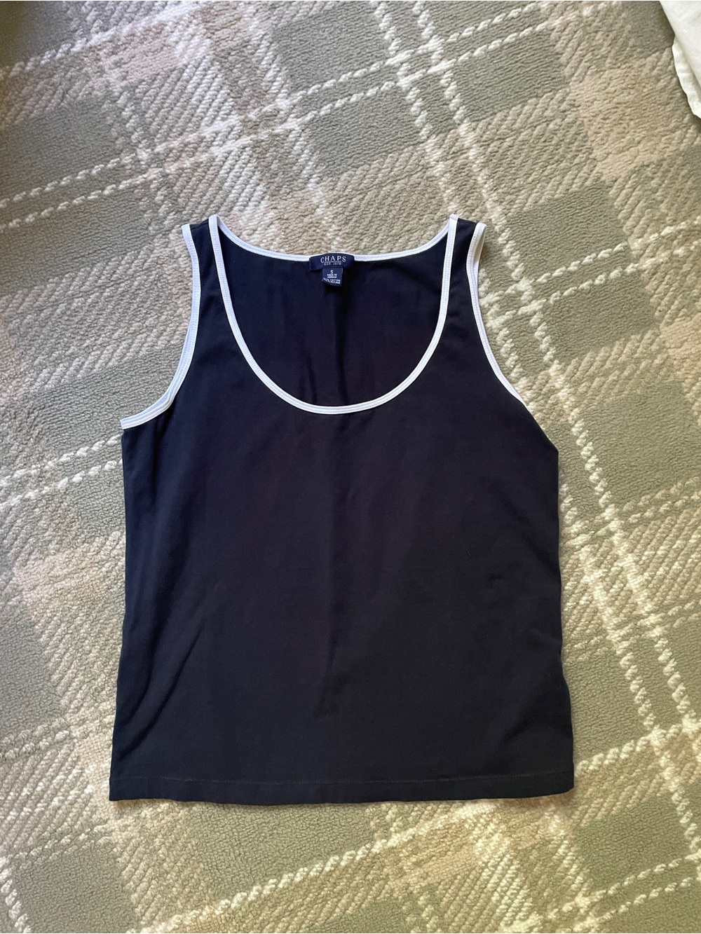 Chaps cotton navy white trim cami tank S
